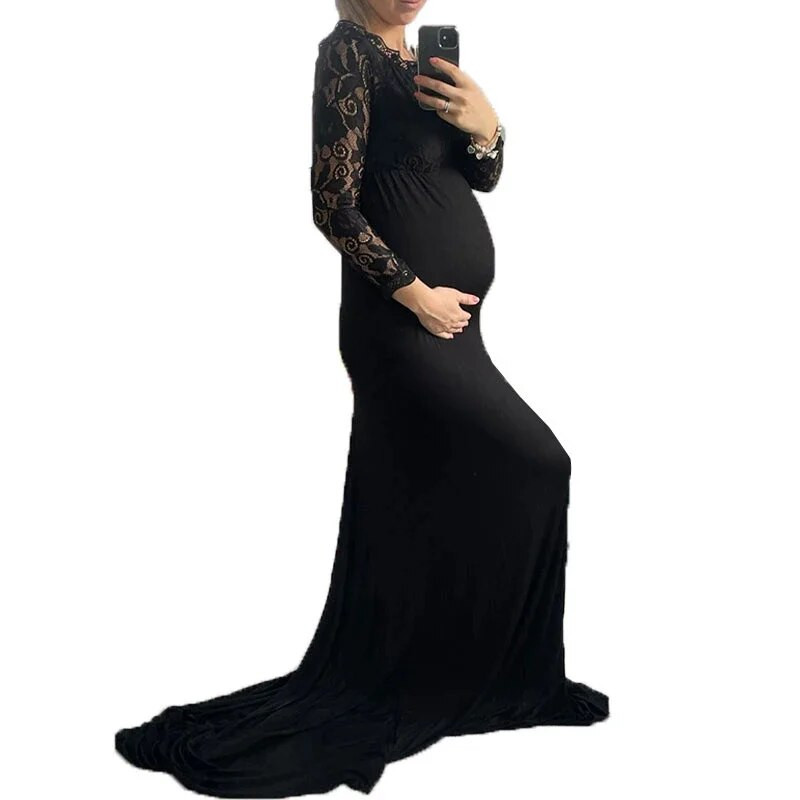 Mustast tüllist pitsist rasedatele mõeldud maksikleidid kleidid pikkade varrukatega elegantne kleit fotosessiooniks Seksikas õlgadeta rasedusfoto 2023