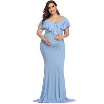 Φόρεμα φωτογραφιών έγκυων γυναικών Μακριά φούστα με μακρυμάνικο βολάν V με λαιμόκοψη Βαμβακερό στενό κομψό σέξι βρεφικό φόρεμα ντους για μωρά Νέο
