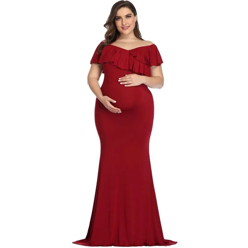 Rasedate naiste fotosessioonikleit, pikk seelik, pikkade varrukatega V-kaelusega volangid, puuvillane liibuv Elegantne seksikas õhtukleit beebile, õhtukleit Uus