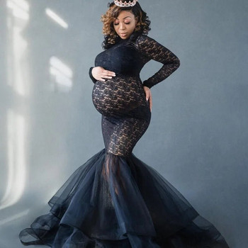 Δαντέλα στενά μάξι φορέματα εγκυμοσύνης για φανταχτερή φωτογράφιση Έγκυες Σέξι προοπτική Γοργόνα Φούστα μωρού ντους