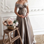 Sügav V-kaelusega rasedusseelik fotosessiooniks Pika seelikuga kleit fotosessiooniks Raseduse seksikas Maxi Raseduse siidist beebi dušikleit