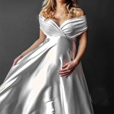 Sügav V-kaelusega rasedusseelik fotosessiooniks Pika seelikuga kleit fotosessiooniks Raseduse seksikas Maxi Raseduse siidist beebi dušikleit