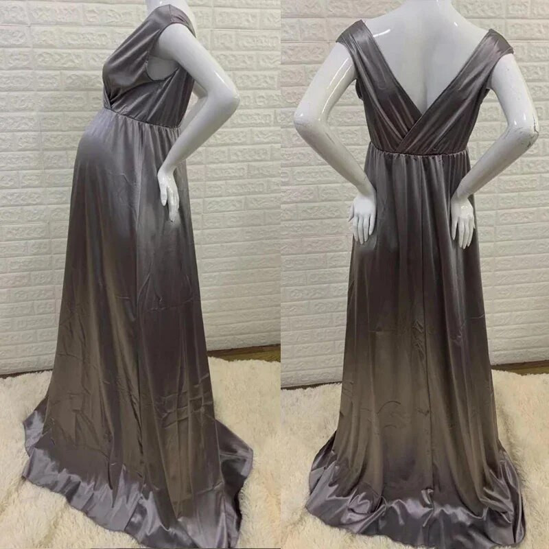 Sügav V-kaelusega rasedusseelik fotosessiooniks Pika seelikuga kleit fotosessiooniks Raseduse seksikas Maxi Raseduse siidist beebi dušikleit