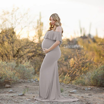 Φόρεμα για μωρό ντους για μωρά με βολάν εγκυμοσύνης Ροζ φορέματα εγκυμοσύνης Σέξι μάξι φόρεμα εγκύου για το βράδυ