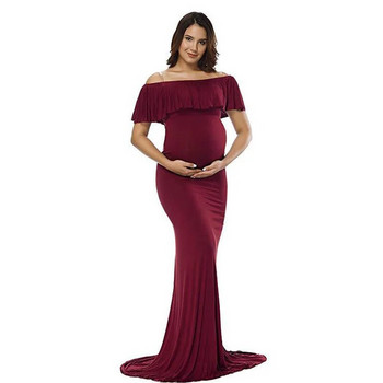 Φόρεμα για μωρό ντους για μωρά με βολάν εγκυμοσύνης Ροζ φορέματα εγκυμοσύνης Σέξι μάξι φόρεμα εγκύου για το βράδυ