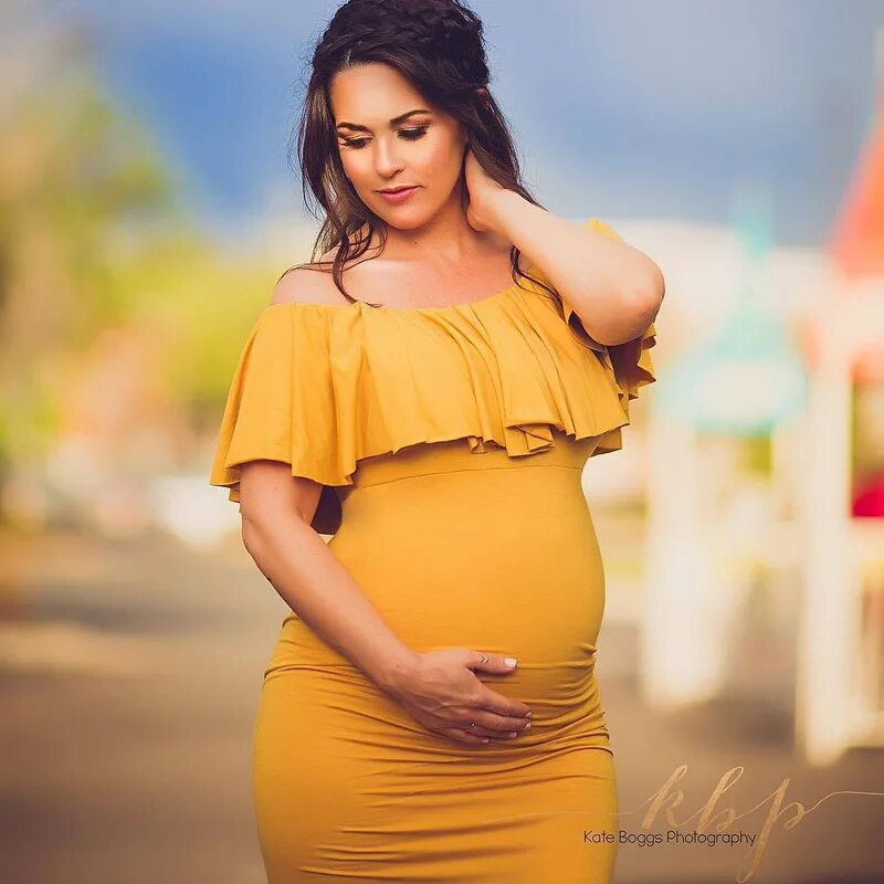 Raseduse saristamine fotograafia kleit Baby Shower Roosa rasedate kleidid Seksikas raseda naise õhtukleit