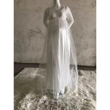 Ευρωπαία αμερικανική μακρυμάνικη χάντρες με διχτυωτό συνονθύλευμα Έγκυος γυναίκα Σέξι φαρδιά σφουγγαρίστρα Φόρεμα φωτογραφίας εγκυμοσύνης Ρούχα