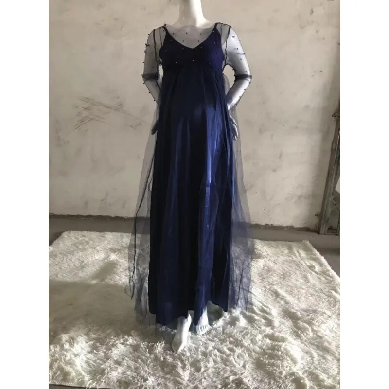 Euroopa Ameerika pikkade varrukatega helmeste võrk Lapikujuline rase naine Seksikas avar mop kleit Rasedusfotograafia Kleidid Riided