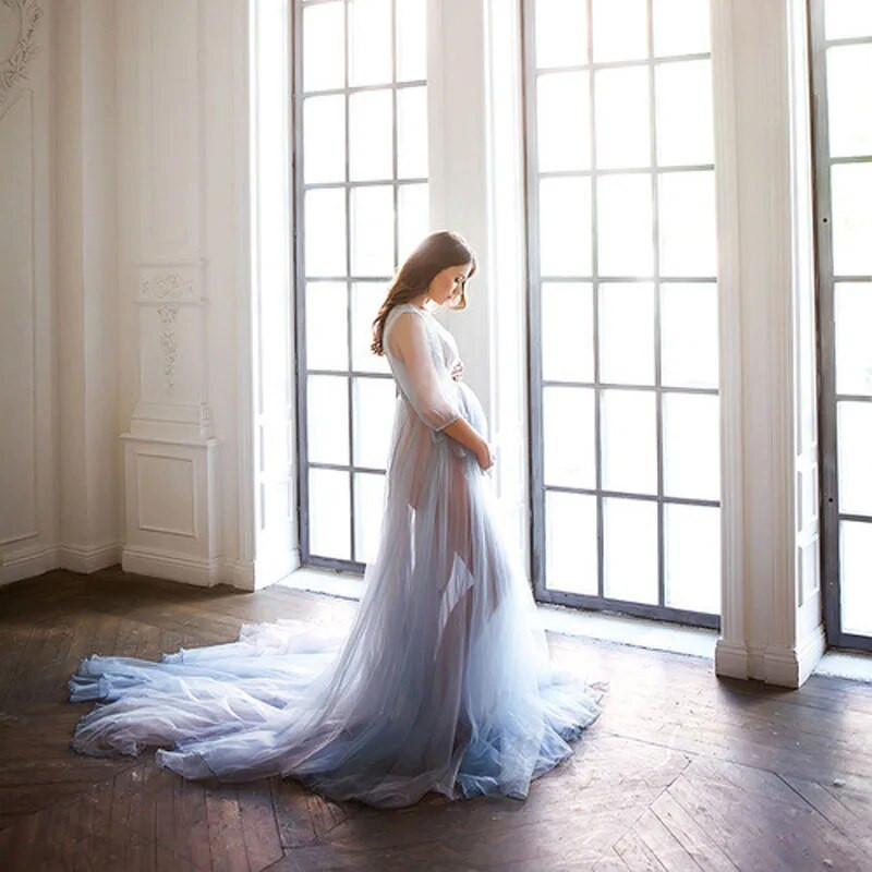 Grūtnieču Tills Perspektīvas volāniem fotografēšanas kleita Mežģīņu V veida kakla izgriezums grūtniecēm Seksīga, grezna fotosesija Baby Shower Maxi kleita