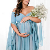 Φούστα εγκυμοσύνης μπροστινό σπαστό στράπλες σέξι φωτογράφιση στηρίγματα Maxi έγκυων γυναικών για βρεφικό φόρεμα ντους