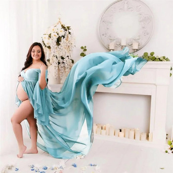 Φούστα εγκυμοσύνης μπροστινό σπαστό στράπλες σέξι φωτογράφιση στηρίγματα Maxi έγκυων γυναικών για βρεφικό φόρεμα ντους