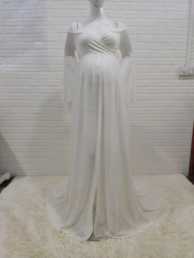 Φούστα εγκυμοσύνης μπροστινό σπαστό στράπλες σέξι φωτογράφιση στηρίγματα Maxi έγκυων γυναικών για βρεφικό φόρεμα ντους