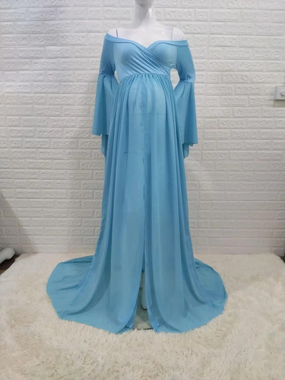 Φούστα εγκυμοσύνης μπροστινό σπαστό στράπλες σέξι φωτογράφιση στηρίγματα Maxi έγκυων γυναικών για βρεφικό φόρεμα ντους