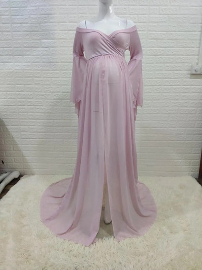 Φούστα εγκυμοσύνης μπροστινό σπαστό στράπλες σέξι φωτογράφιση στηρίγματα Maxi έγκυων γυναικών για βρεφικό φόρεμα ντους