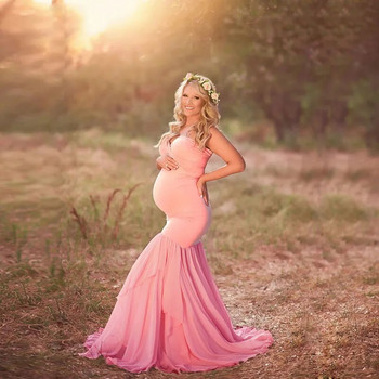 Μαξί φορέματα εγκυμοσύνης για φωτογράφιση Σέξι φόρεμα φωτογραφίας εγκυμοσύνης χωρίς ώμους Ρούχα ντους για μωρά για έγκυες γυναίκες