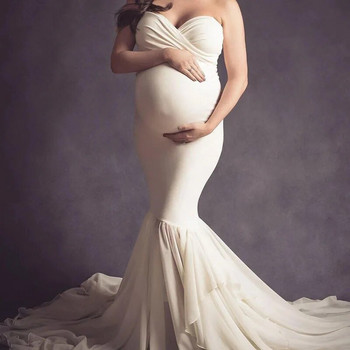 Μαξί φορέματα εγκυμοσύνης για φωτογράφιση Σέξι φόρεμα φωτογραφίας εγκυμοσύνης χωρίς ώμους Ρούχα ντους για μωρά για έγκυες γυναίκες