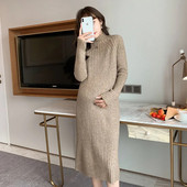 Grūtniecības džemperis Ziemas grūtniecēm trikotāžas džemperis ar bruņurupuču apkakli Elastība Eleganti Džemperi Rudens Grūtniecība Sieviete