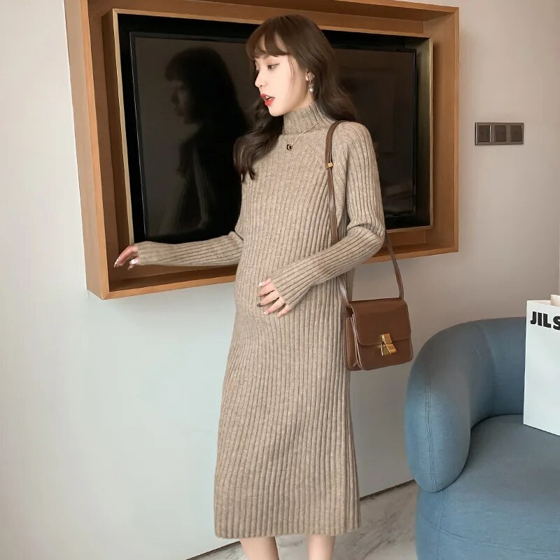 Grūtniecības džemperis Ziemas grūtniecēm trikotāžas džemperis ar bruņurupuču apkakli Elastība Eleganti Džemperi Rudens Grūtniecība Sieviete