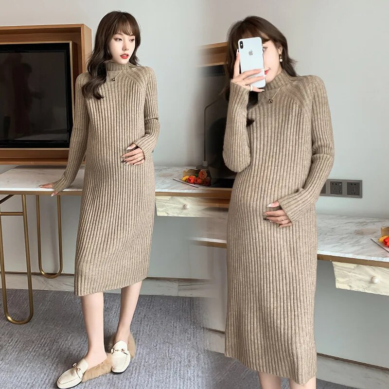 Grūtniecības džemperis Ziemas grūtniecēm trikotāžas džemperis ar bruņurupuču apkakli Elastība Eleganti Džemperi Rudens Grūtniecība Sieviete