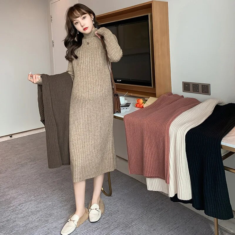 Grūtniecības džemperis Ziemas grūtniecēm trikotāžas džemperis ar bruņurupuču apkakli Elastība Eleganti Džemperi Rudens Grūtniecība Sieviete