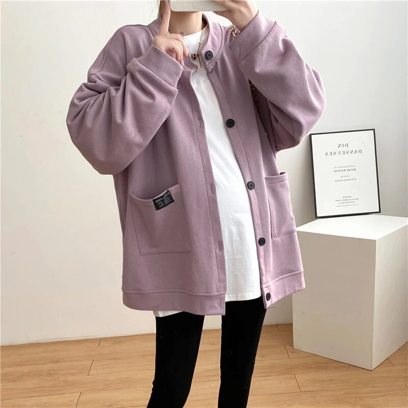 Kevadine kampsun kampsun ja kapuutsi nööpidega taskutega puuvillane frotee rasedatele rasedatele kandmiseks Dropshipping 9125