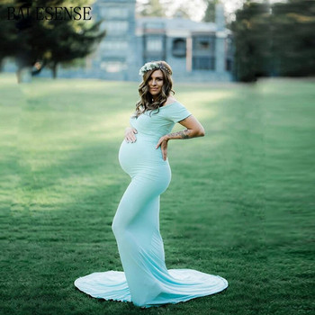 Βαμβακερά μάξι φορέματα εγκυμοσύνης για φωτογράφιση εγκύων γυναικών Σέξι V λαιμόκοψη μακρυμάνικο φόρεμα εγκυμοσύνης Photography Props