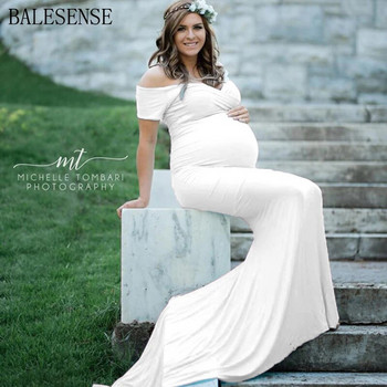 Βαμβακερά μάξι φορέματα εγκυμοσύνης για φωτογράφιση εγκύων γυναικών Σέξι V λαιμόκοψη μακρυμάνικο φόρεμα εγκυμοσύνης Photography Props