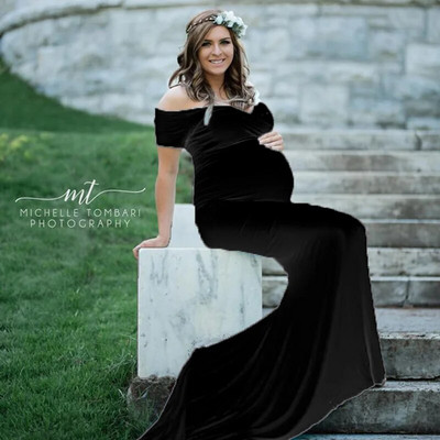 Puuvillased Maxi rasedate kleidid rasedate naiste fotosessiooniks Seksika V kaelusega lühikeste varrukatega pikkade raseduskleidide fotograafia rekvisiidid