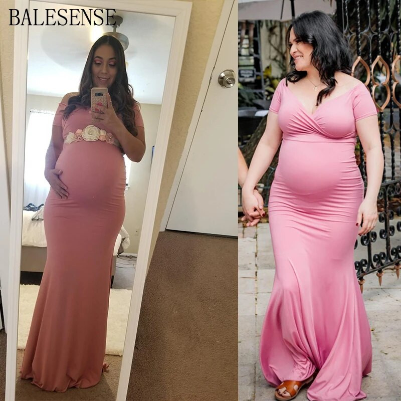 Puuvillased Maxi rasedate kleidid rasedate naiste fotosessiooniks Seksika V kaelusega lühikeste varrukatega pikkade raseduskleidide fotograafia rekvisiidid