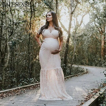 Κομψά φορέματα φωτογραφίας με V λαιμόκοψη για έγκυες γυναίκες κοντομάνικα Maxi φορέματα εγκυμοσύνης για φωτογράφιση ρούχα εγκυμοσύνης Νέο