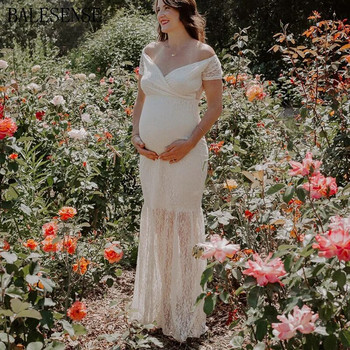 Κομψά φορέματα φωτογραφίας με V λαιμόκοψη για έγκυες γυναίκες κοντομάνικα Maxi φορέματα εγκυμοσύνης για φωτογράφιση ρούχα εγκυμοσύνης Νέο