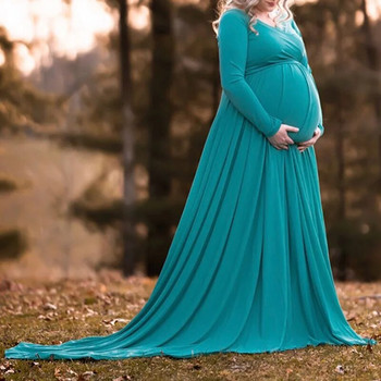 Μαξί φορέματα εγκυμοσύνης εκτός ώμου για φωτογραφική λήψη μακρυμάνικα έγκυες γυναίκες Baby shower Photography Props Φόρεμα έγκυες γυναίκες