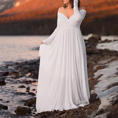 Rasedate õlgadeta maksikleidid fotosessiooniks pikkade varrukatega rasedatele naistele beebide duši all pildistamise rekvisiidid, kleit rasedatele naistele