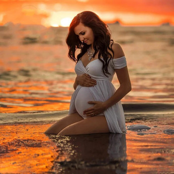 Λευκά φορέματα εγκυμοσύνης από σιφόν για φωτογράφιση σέξι σπαστό μπροστινό μέρος για έγκυες μάξι φόρεμα μακράς διάρκειας εγκυμοσύνης Φόρεμα φωτογραφίας