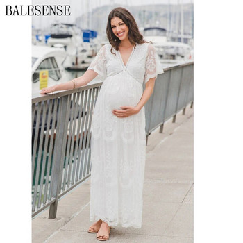Φορέματα εγκυμοσύνης με λευκή δαντέλα για φωτογράφιση Καλοκαιρινή V λαιμόκοψη Φόρεμα μωρού ντους εγκυμοσύνης Φόρεμα μάξι φωτογραφίας εγκύων