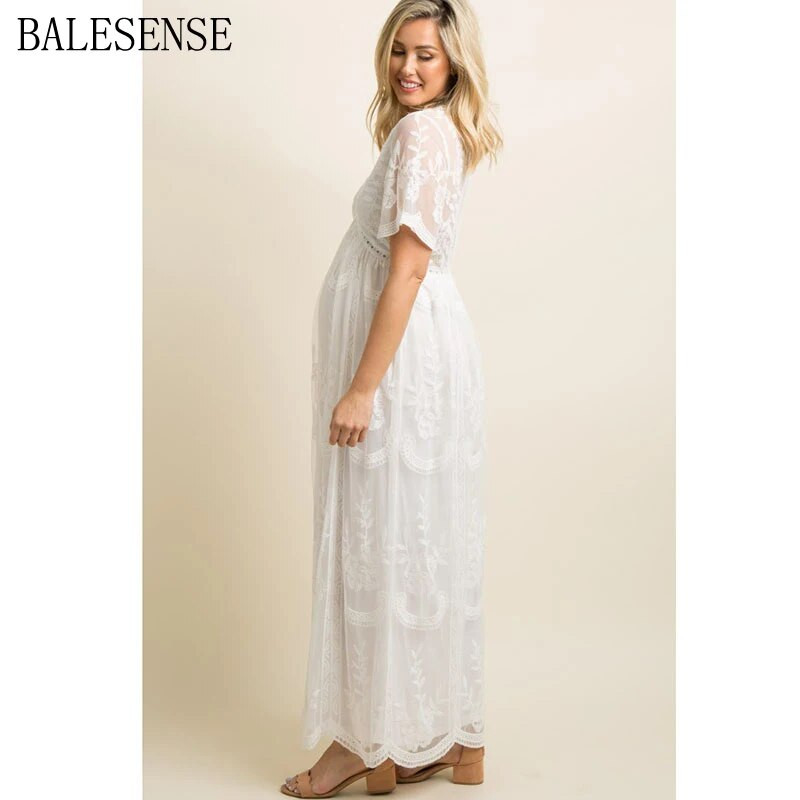 Valged pitsist rasedate kleidid fotosessiooniks suveks V kaelusega rasedus Baby Shower kleit rasedatele naistele fotograafia Maxi kleidid