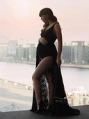 Φορέματα εγκυμοσύνης Photoshoot Lace Bodysuit Maxi Split Baby Shower Dress για έγκυες Σέξι αμάνικη φωτογραφία εγκυμοσύνης