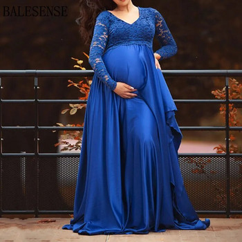 Μακριά φορέματα εγκυμοσύνης με δαντέλα Φόρεμα εγκυμοσύνης Μακρύ μανίκι Baby shower Μαξί φόρεμα εγκύων για φωτογράφηση
