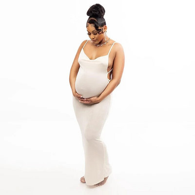 Rasedate fotograafia Suvised spagetirihmad Seksikas seljaosa Bodycon peokleit rasedatele rasedatele riided fotosessioon