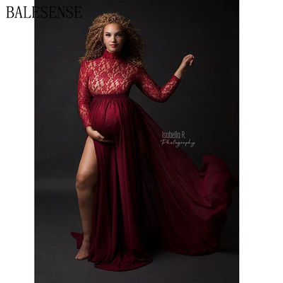 Pitsist rasedate kleidid fotosessiooniks Elegantne pikkade varrukatega Body+High Split rasedusaegne maxi kleit fotograafia kleit beebi dušš