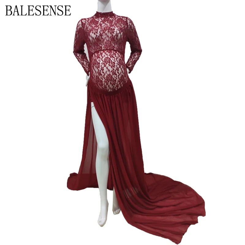 Pitsist rasedate kleidid fotosessiooniks Elegantne pikkade varrukatega Body+High Split rasedusaegne maxi kleit fotograafia kleit beebi dušš