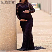 Nėriniuota suknelė, skirta fotosesijai, ilgomis rankovėmis, maksimaliai didelė suknelė, skirta kūdikio vakarėliui. Motinystės rūbai Nėštumo fotografavimo suknelė