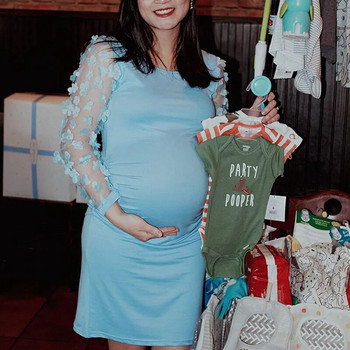 Φορέματα εγκυμοσύνης Photoshoot Φόρεμα με λουλουδάτο διχτυωτό μακρυμάνικο Φόρεμα εγκυμοσύνης Midi Φόρεμα Maternity Bodycon Φόρεμα για Baby Shower