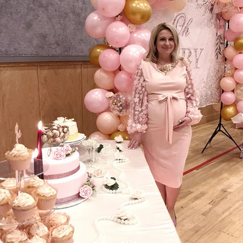 Φορέματα εγκυμοσύνης Photoshoot Φόρεμα με λουλουδάτο διχτυωτό μακρυμάνικο Φόρεμα εγκυμοσύνης Midi Φόρεμα Maternity Bodycon Φόρεμα για Baby Shower