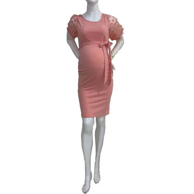 Rasedate fotosessiooni kleidid Lillelise võrguga pikkade varrukatega rasedusfotograafia Midi-kleit Raseduse kehakleit beebiõhtu jaoks