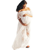 Nėriniuotos suknelės nėštukėms Fotosesija Seksuali nuo peties Maxi nėštumo fotografavimo suknelė Boho balta vestuvinė suknelė nėščiosioms