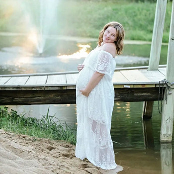 Δαντελένια φορέματα εγκυμοσύνης Photoshoot Σέξι φόρεμα μάξι ώμου για φωτογραφία εγκυμοσύνης Boho λευκό φόρεμα γάμου για έγκυες