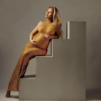 Φόρεμα φωτογραφίας εγκυμοσύνης Σέξι αμάνικο φόρεμα φωτογράφησης από στρας για μωρό ντους φόρεμα εγκυμοσύνης Stretchy Bodycon