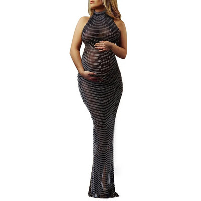 Rasedate fotograafia kleit Seksikas varrukateta Rhinestone`i fotosessioonikleit beebiõhtuks Raseduse päitsetega veniv kehakleit