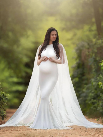 Φορέματα για φωτογραφία εγκυμοσύνης Λευκά μάξι μακριά φορέματα με διχτυωτό μανδύα Φορέματα εγκυμοσύνης για φωτογράφιση ντους εγκύων μωρών